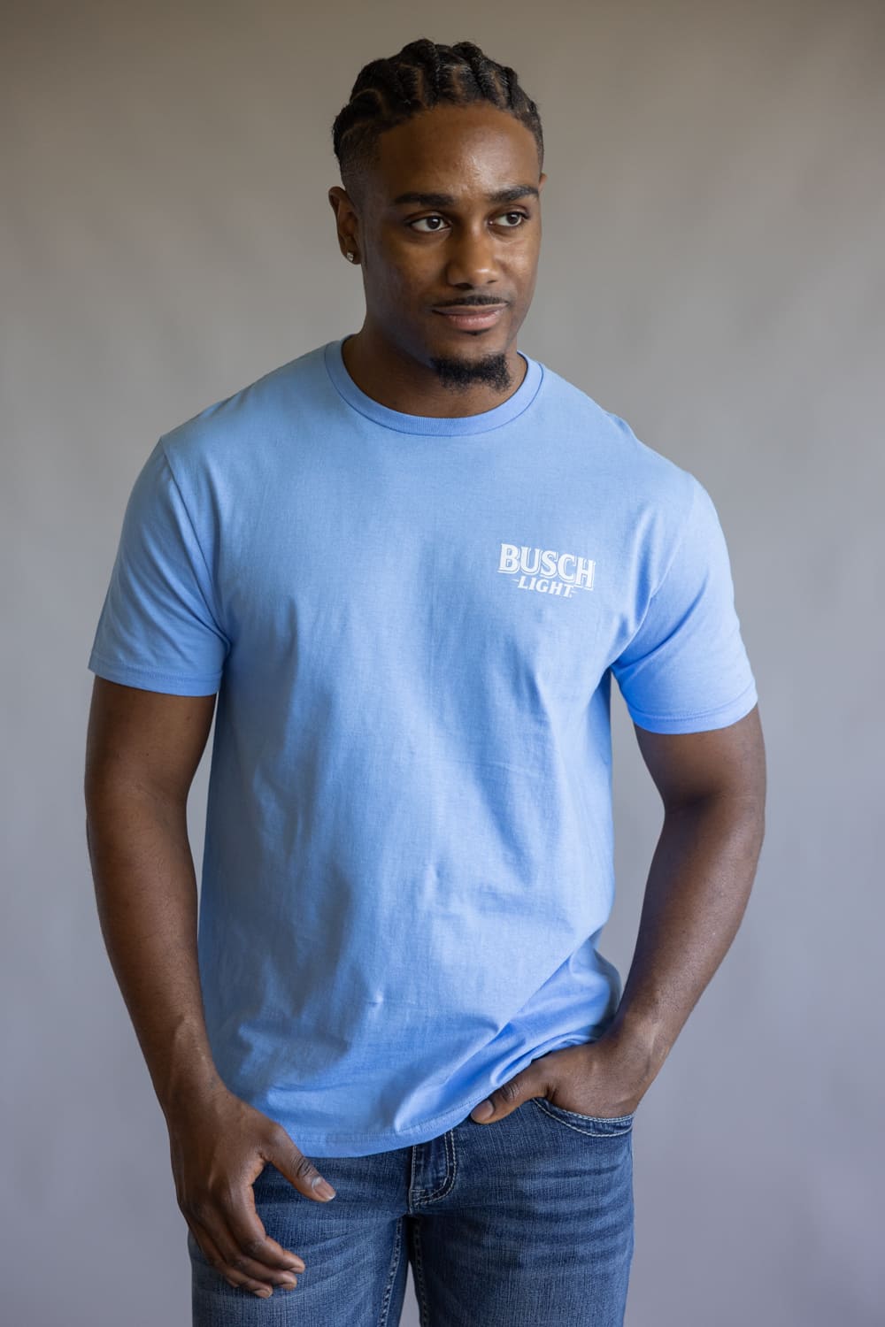 Busch Light Pack Leader T-Shirt for Men in Baby Blue