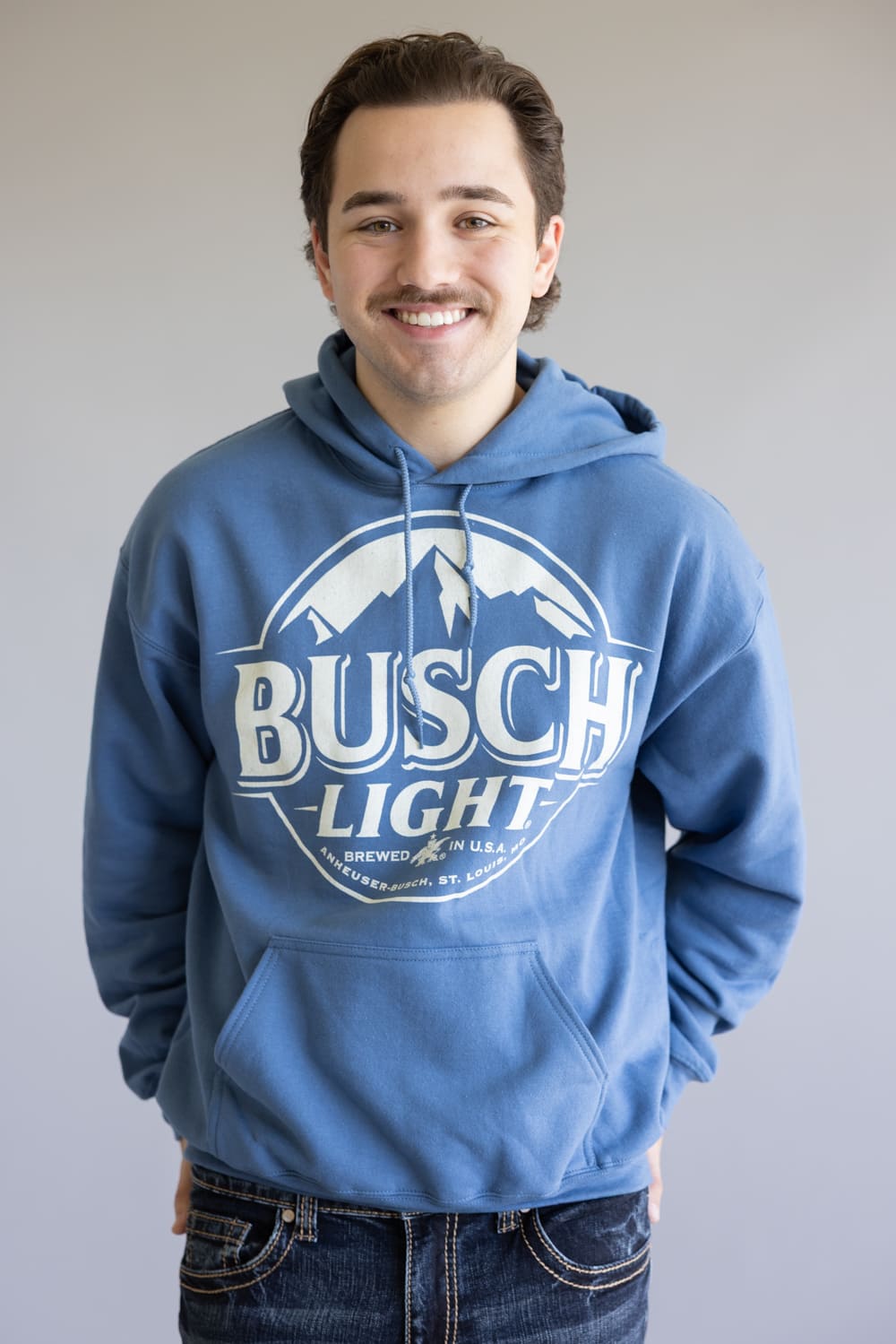  Busch Vintage Logo Graphic Sweatshirt for Men in Indigo Blue 