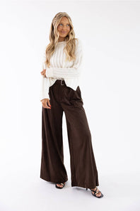 Mustard Seed Suede Pleated Trouser Pants for Women in Chocolate | S26572-CHOCOFONDANT