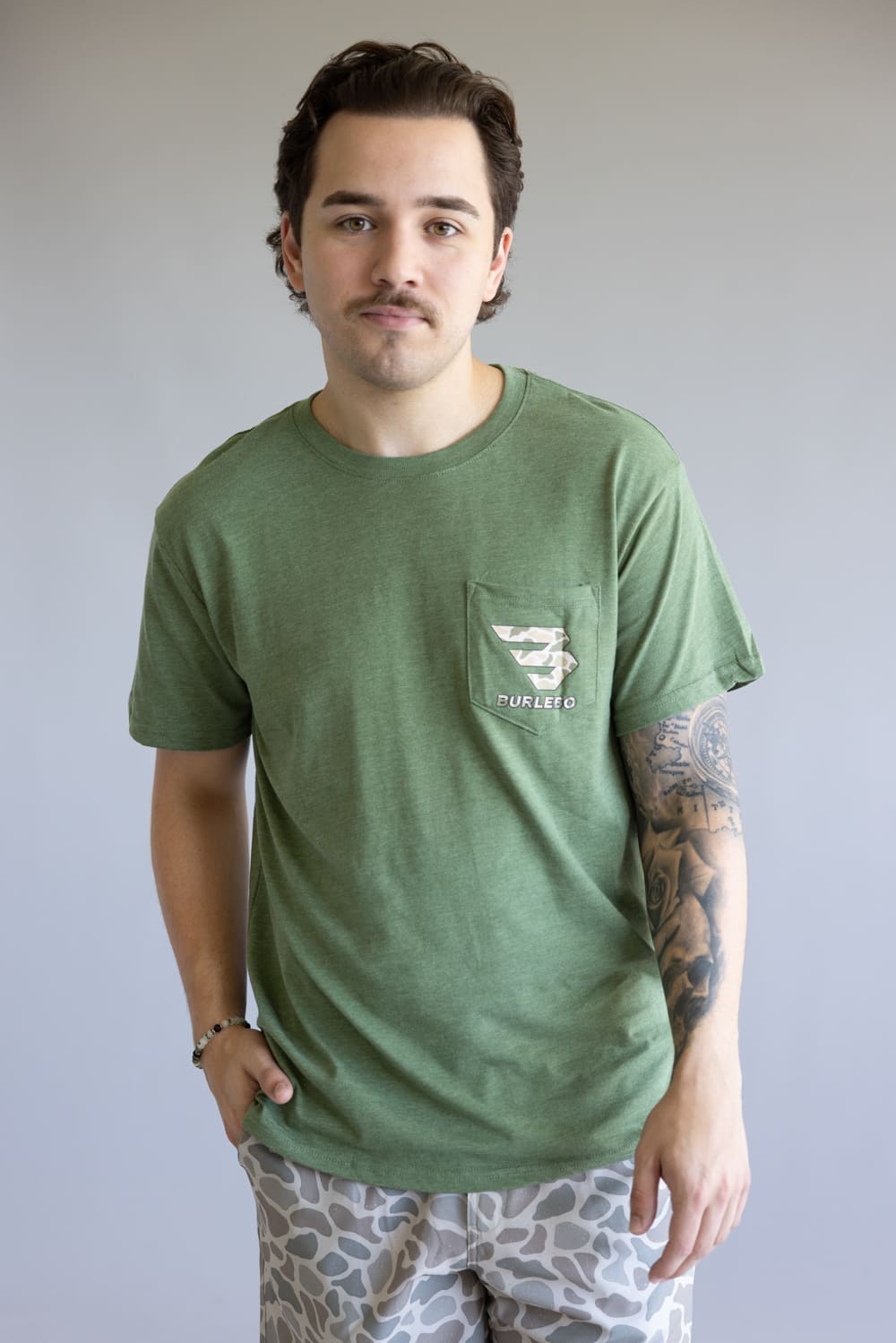 Burlebo Mallard Camo Dog T-Shirt for Men in Heather Olive