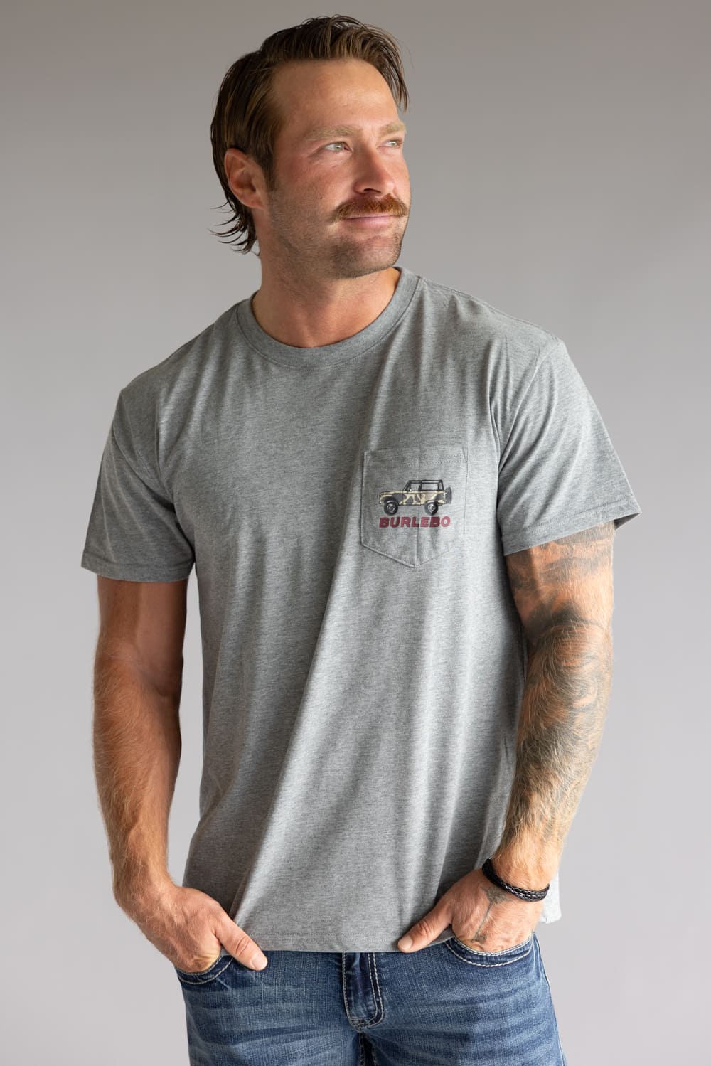 Burlebo Off Road Bronco T-Shirt for Men in Dark Heather Grey 