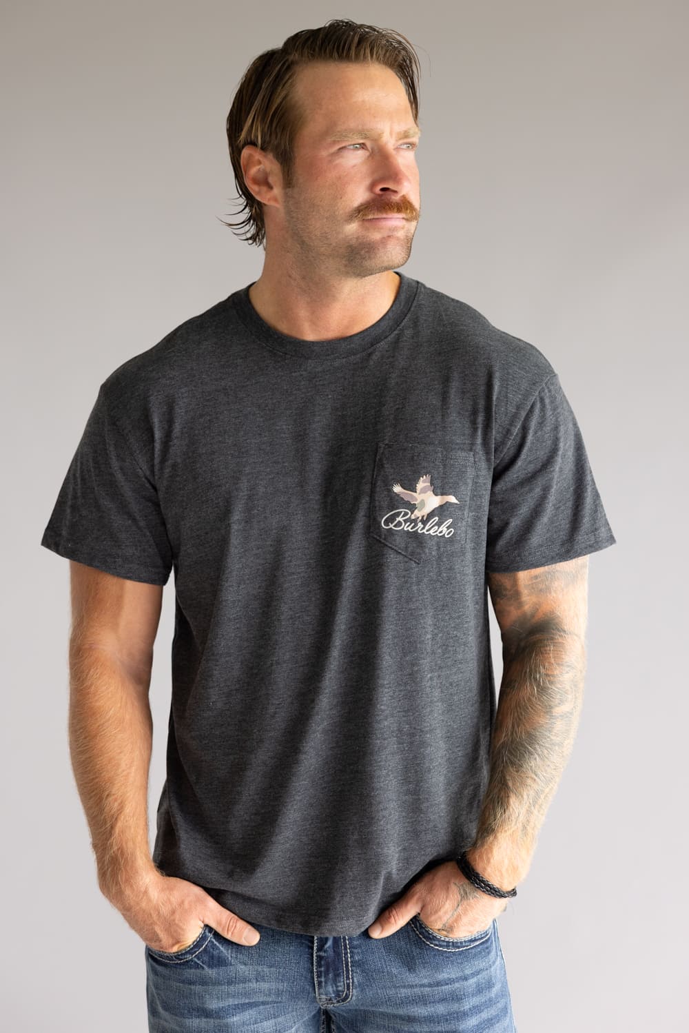 Burlebo Ducks Flying InT-Shirt for Men in Heather Black