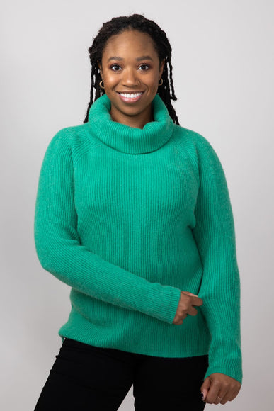 Miracle Basic Ribbed Turtleneck Sweater for Women in Green