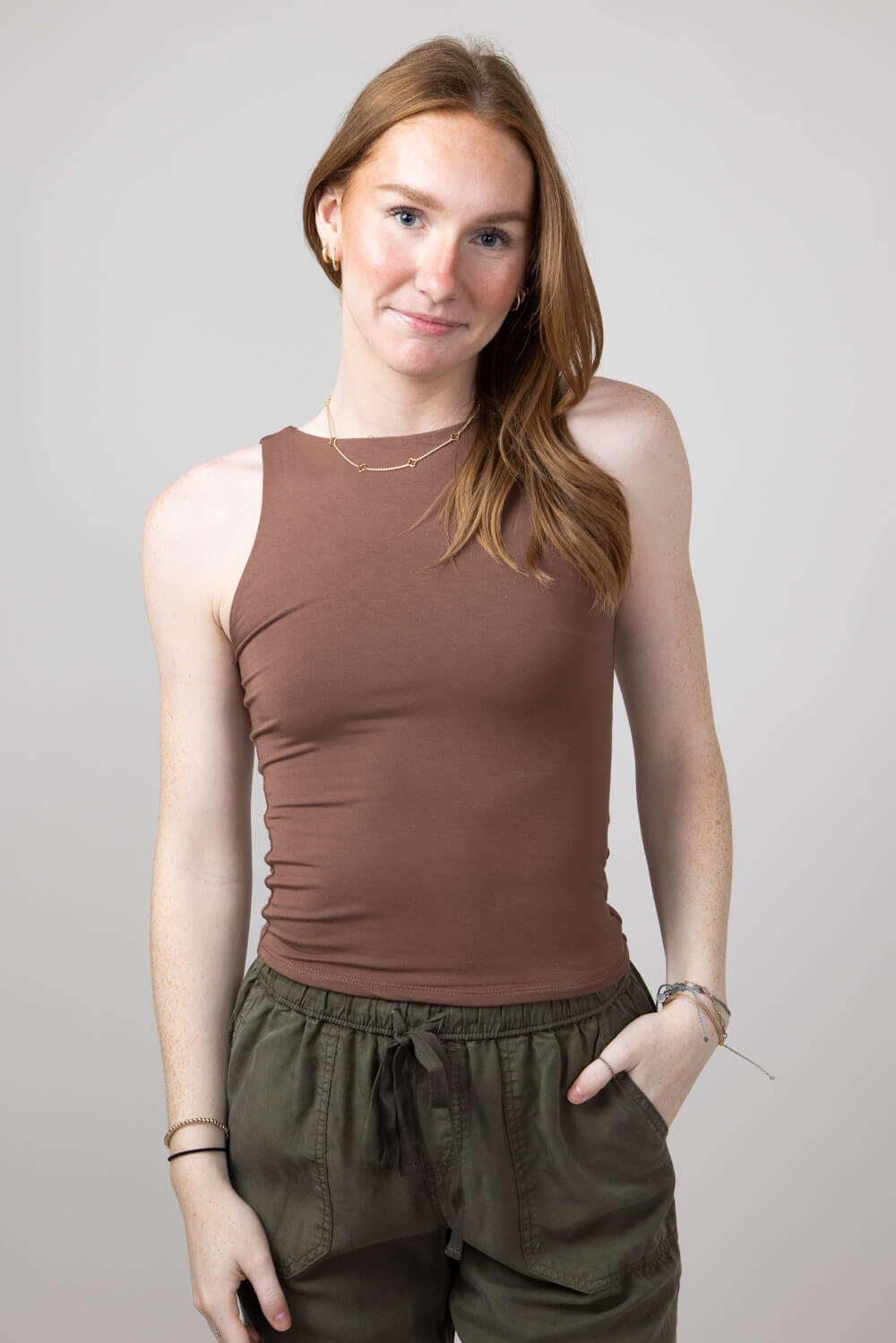 Seamless Double Layer Knit Tank Top for Women in Milk Chocolate