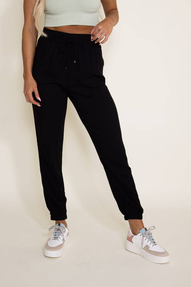 Rayon Drawstring Joggers for Women in Black