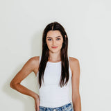 Basic Slim High Neck Stretch Tank Top for Women in White