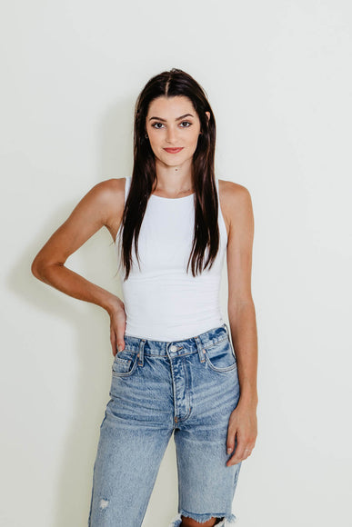 Basic Slim High Neck Stretch Tank Top for Women in White