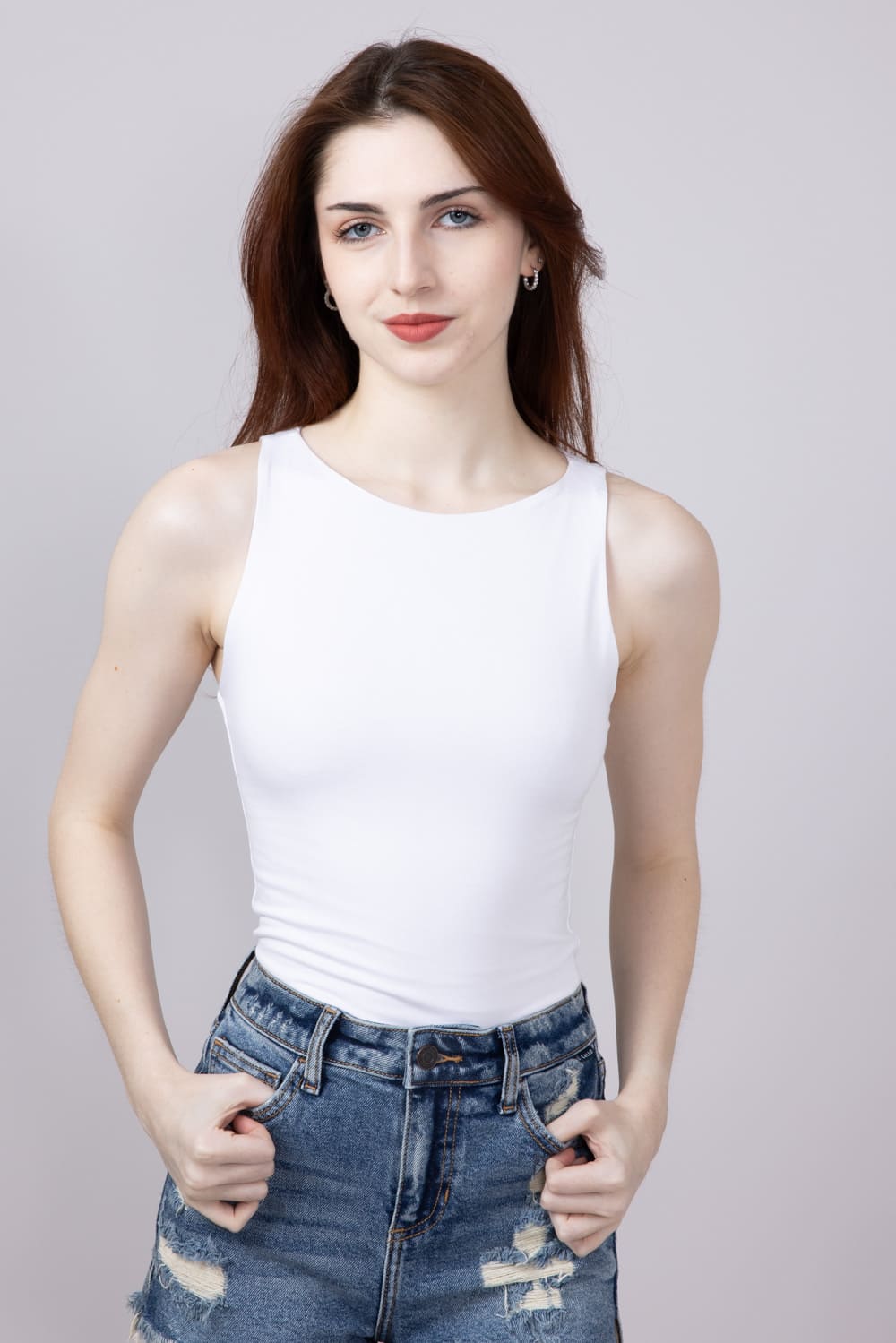 Seamless Double Layer Knit Tank Top for Women in White