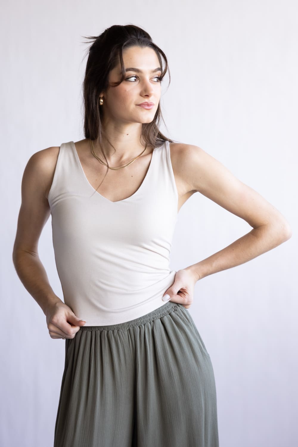 Seamless Double Layer Knit Tank Top for Women in Ecru
