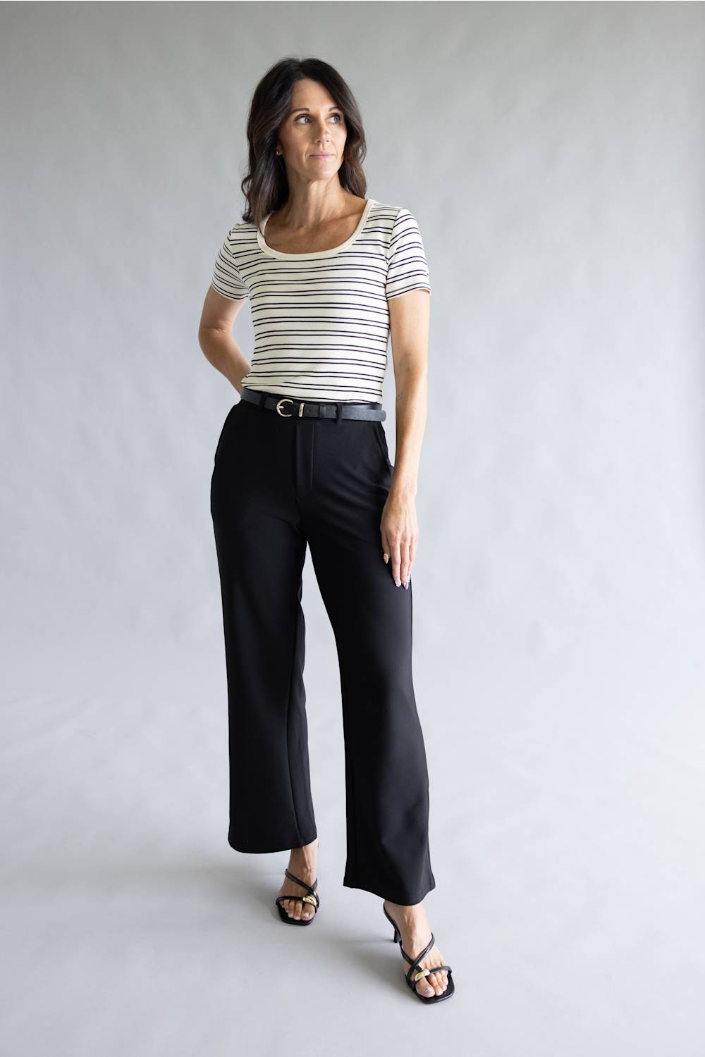 Belted Wide Leg Trouser Pants for Women in Black