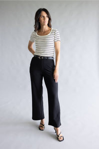 Belted Wide Leg Trouser Pants for Women in Black