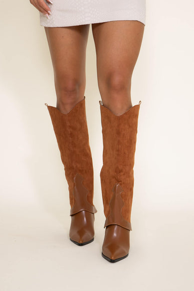 Berness Shoes Brandy Tall Cuffed Cowboy Boots for Women in Brown
