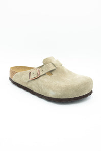 Birkenstock Boston Soft Footbed Suede Leather Clogs for Women in Taupe