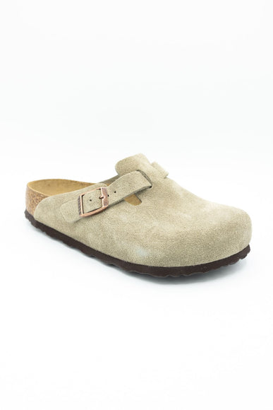 Birkenstock Boston Soft Footbed Suede Leather Clogs for Women in Taupe
