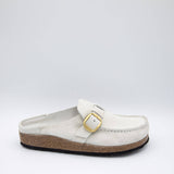 Birkenstock Buckley Corduroy Suede Mules for Women in Antique White 