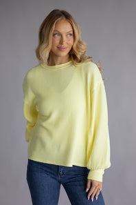 Blu Pepper Crewneck Ribbed Knit Shirt for Women in Yellow
