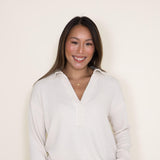 Blu Pepper Johnny Collar Ribbed Knit Shirt for Women in Oatmeal 