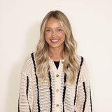Blu Pepper Johnny Collar Stripe Sweater for Women in Cream