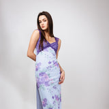 Mesh Floral Print Lace Detail Maxi Dress for Women in Light Blue