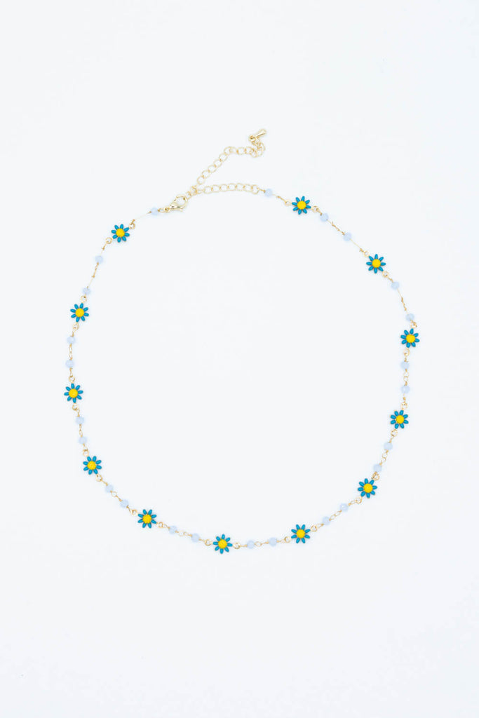 Blue Flower Choker Necklace in Gold | OND822GDMBL – Glik's