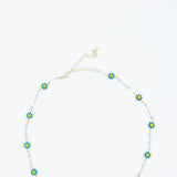 Blue Flower Choker Necklace in Gold