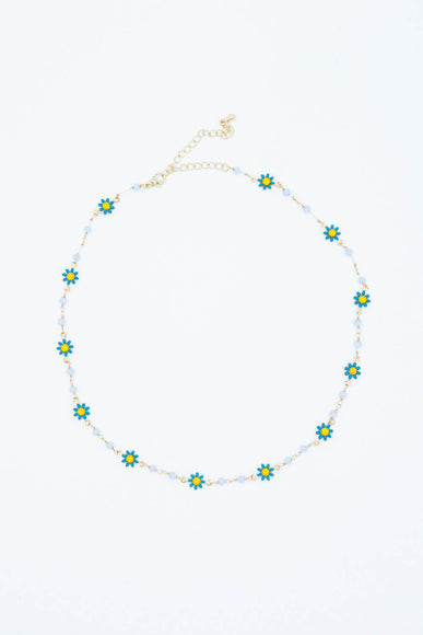 Blue Flower Choker Necklace in Gold