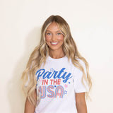 Party In the USA Graphic T-Shirt for Women in White