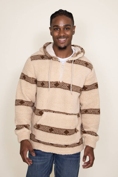 Brooklyn Cloth Arrow Stripe 1/4 Zip Sherpa Hoodie for Men in Brown