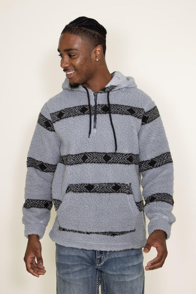 Brooklyn Cloth Arrow Stripe 1/4 Zip Sherpa Hoodie for Men in Grey