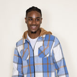 Brooklyn Cloth Zip Front Flannel Hooded Shirt Jacket for Men in Blue
