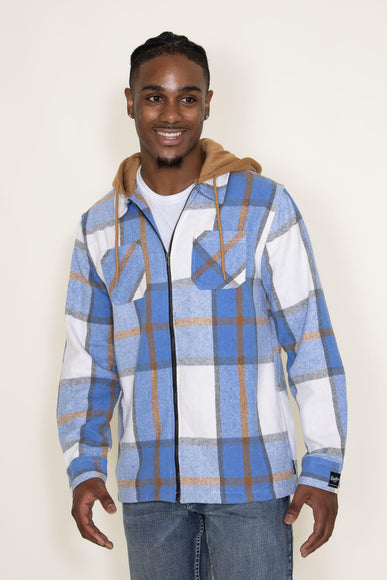 Brooklyn Cloth Zip Front Flannel Hooded Shirt Jacket for Men in Blue