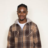 Brooklyn Cloth Zip Front Flannel Hooded Shirt Jacket for Men in Brown
