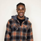 Brooklyn Cloth Zip Front Flannel Hooded Shirt Jacket for Men in Brown/Grey
