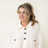 Bucketlist French Terry Fleece Button Up Sweater for Women in Cream