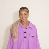 Bucketlist French Terry Fleece Button Up Sweater for Women in Purple