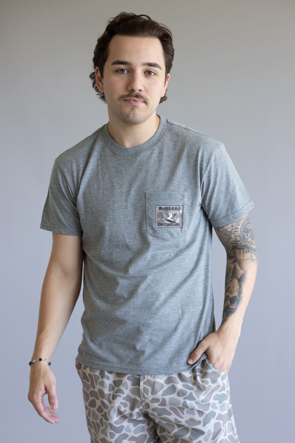 Burlebo Mallard Duck Stamp T-Shirt for Men in Heather Black