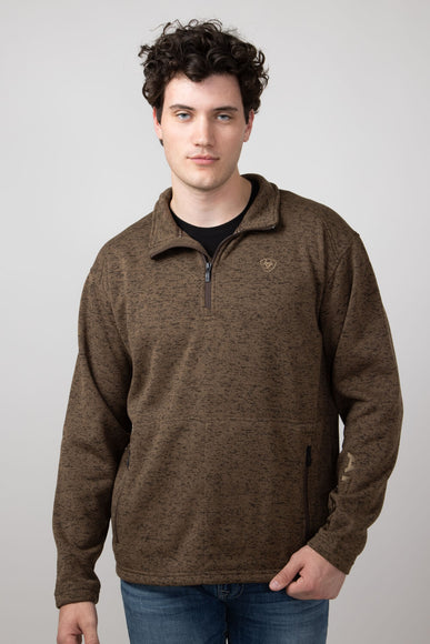 Ariat Caldwell ¼ Zip Logo Sweater for Men in Dark Brown Heather