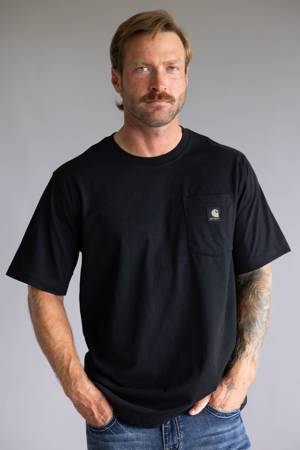 Carhartt Relaxed Fit Lightweight Camo Logo Pocket Graphic T-Shirt for Men in Black