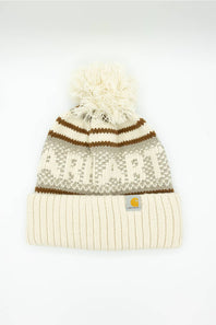 Carhartt Thick Knit Cuffed Beanie with pom-pom in Oat Milk on a plain white background