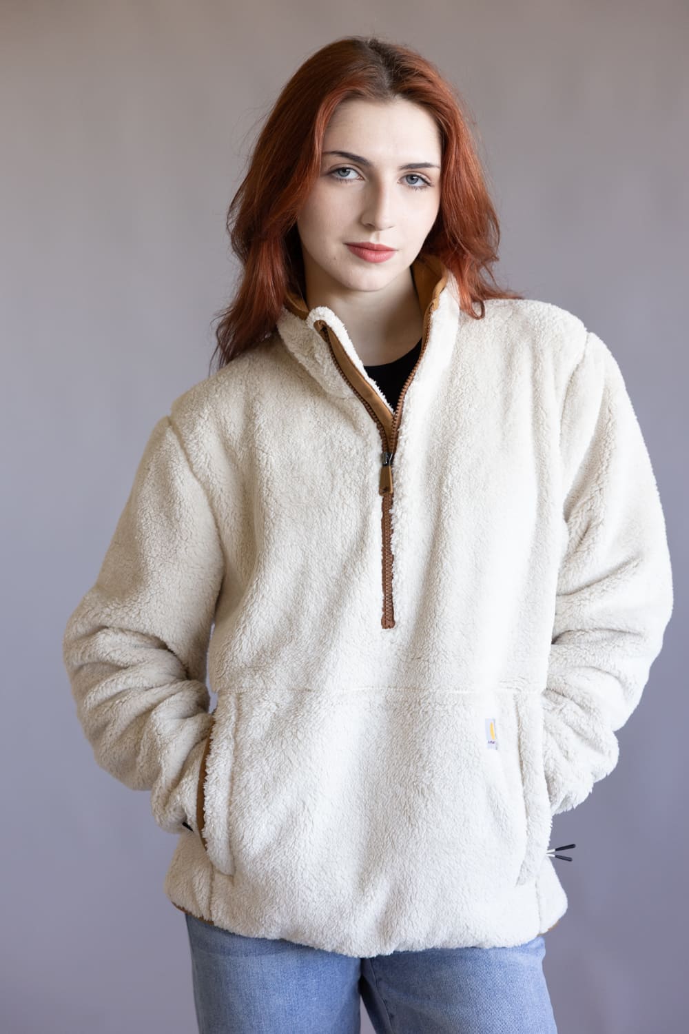 Carhartt Loose Fit Fleece Half Zip Pullover for Women in Oat Milk