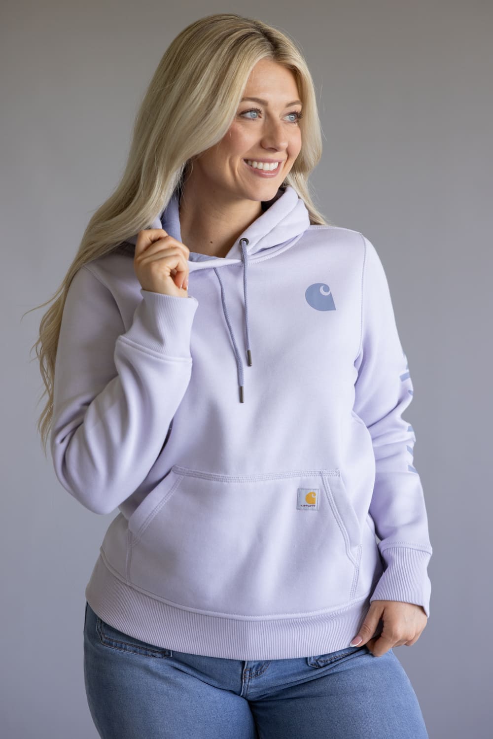 Carhartt Logo Sleeve Midweight Hoodie for Women in Mica Purple