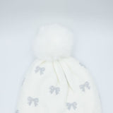 C.C. Bow Rhinestone Pom Beanie for Women in White