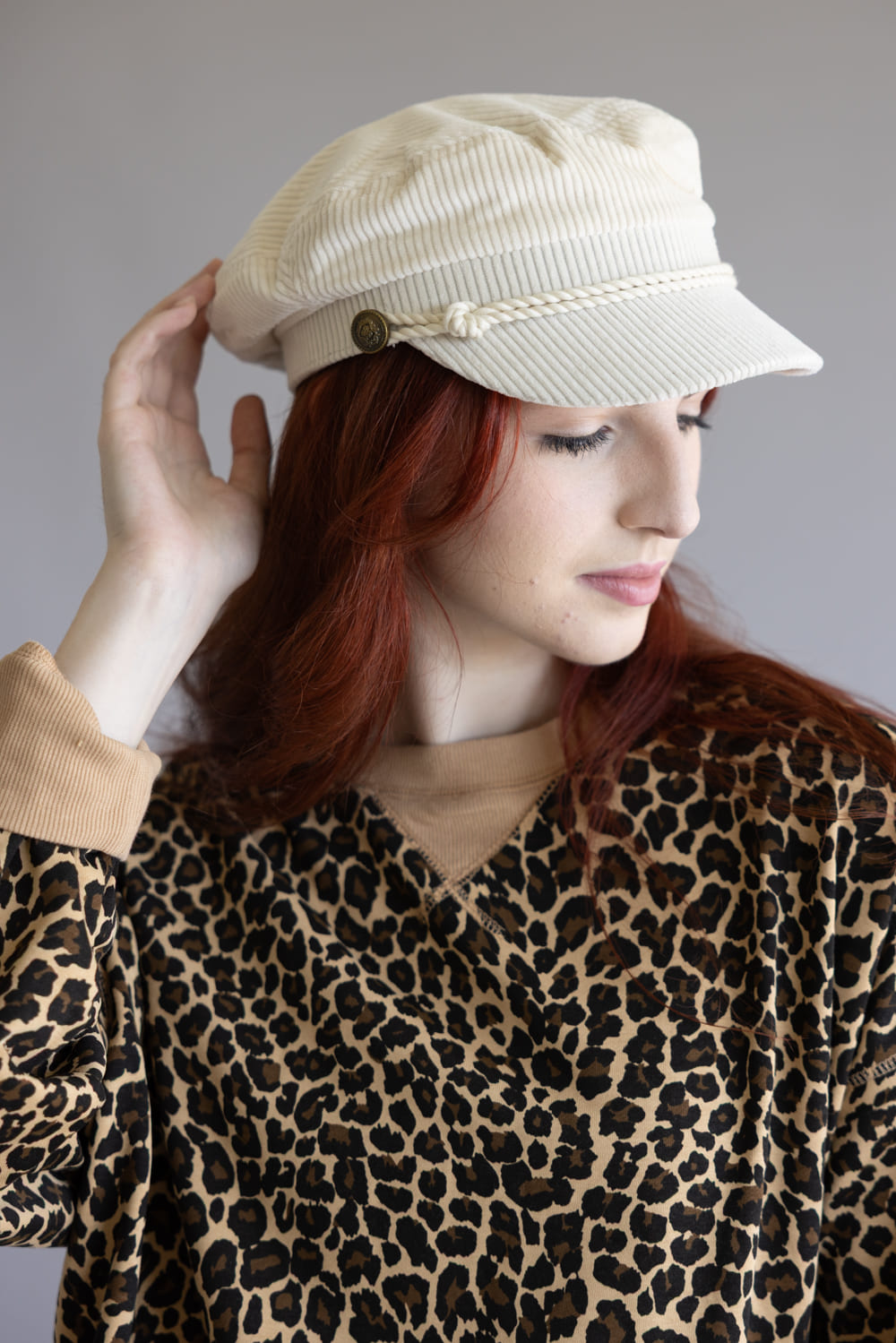 C.C. Newsboy Corduroy Cap for Women in Beige