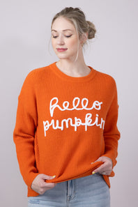 Hello Pumpkin Letter Sweater for Women in Burnt Orange