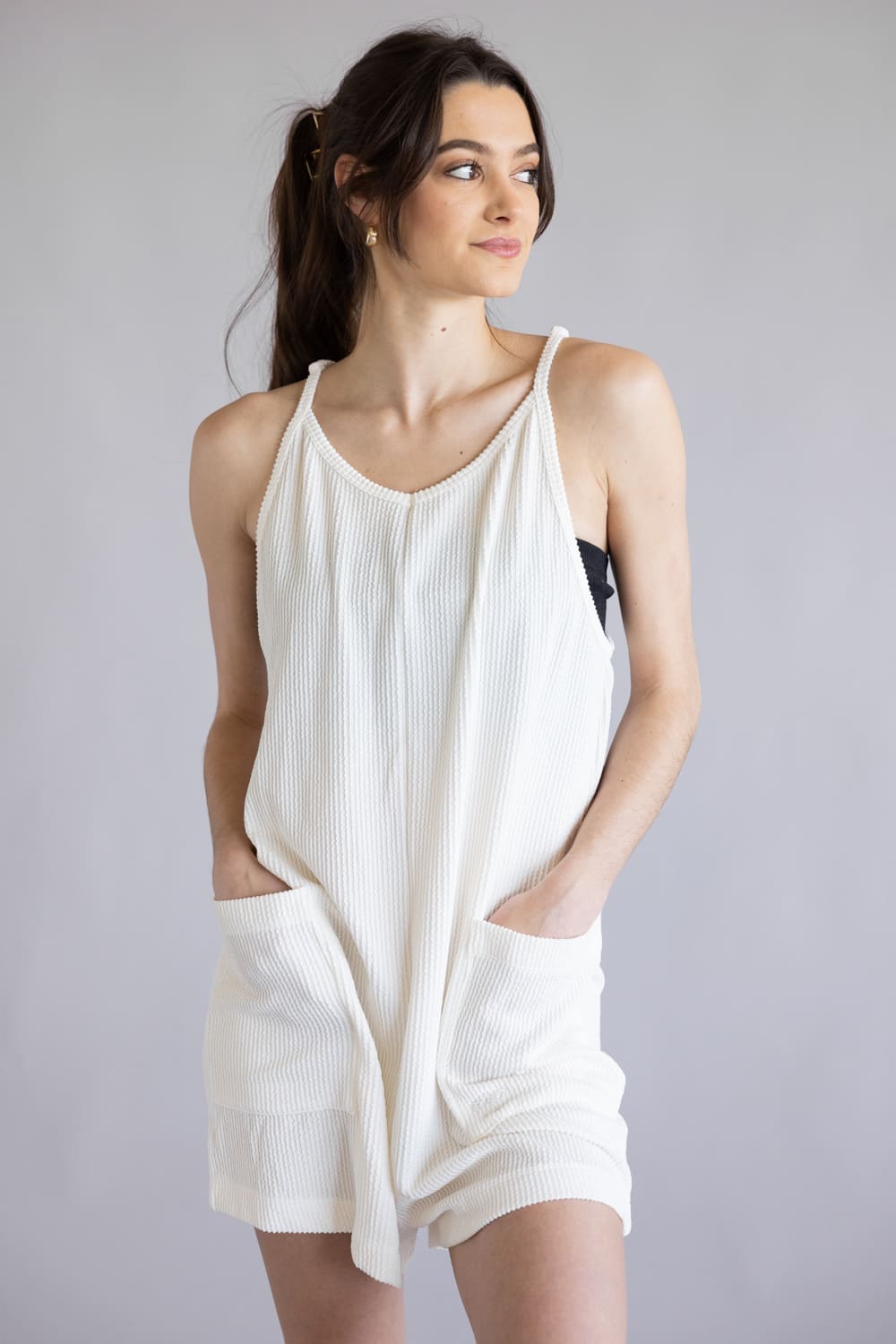 Simply Southern Corded Ribbed Romper for Women in Pearl