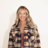 Plaid Oversized Shacket for Women in Brown/Navy