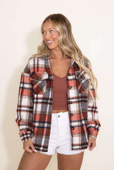 Plaid Oversized Shacket for Women in Orange