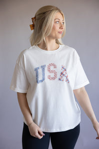 C&C California Gingham USA Melissa Tee for Women in White