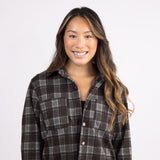 C&C California Marina Jacquard Plaid Button Up Shirt for Women Silver Grey
