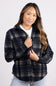 C&C California Marina Jacquard Plaid Button Up Shirt for Women in Navy